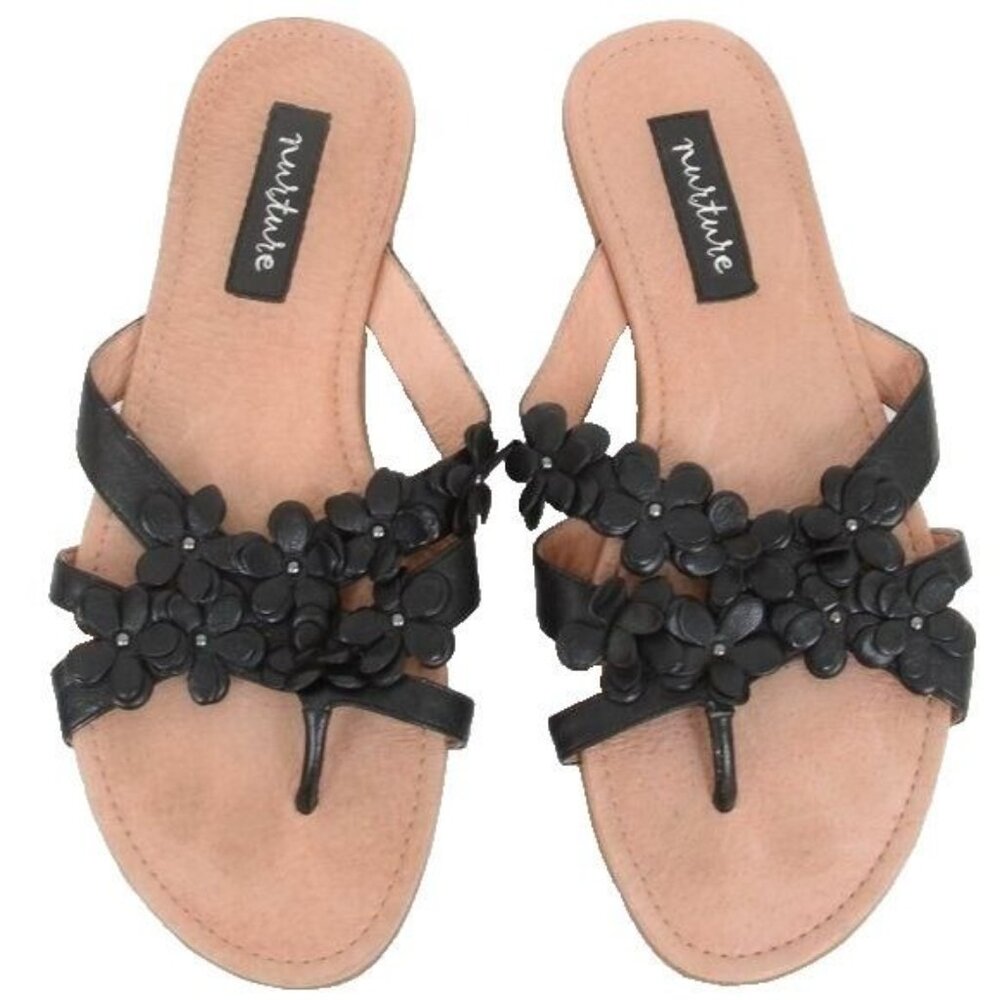 Nurture Womens 8M Floral Leather Flip Flop Thong‎ Flats Sandals Vacation Summer